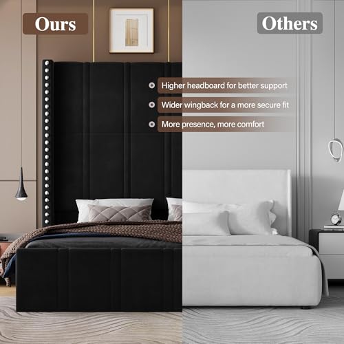 Smpath Queen Bed Frame with 65.75" Tall Headboard, Black - image 6