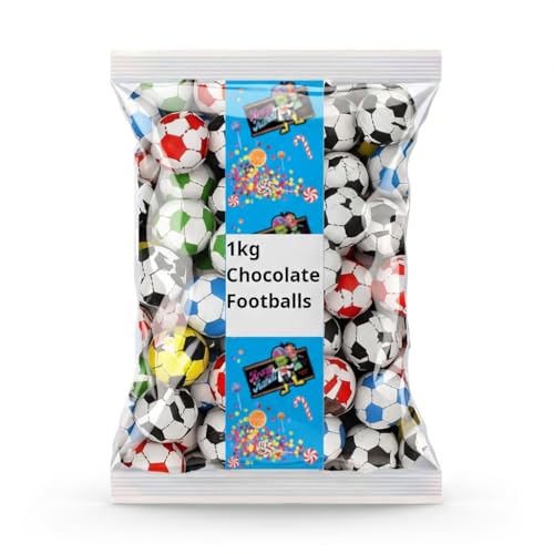 Krazy Kandi Milk Chocolate Footballs 1kg Bulk Bag Individually Wrapped Foil Balls | Perfect for Party Bags Sweet Tables and Football Themed Celebrations