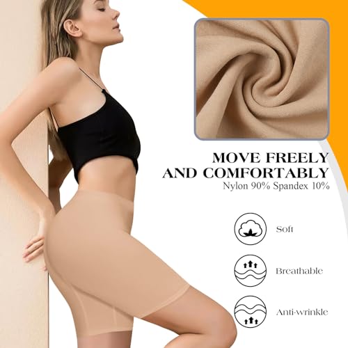 Image of ZENUTA Women 4 Pack Slip Short Under Dresses Underwear, Anti Chafing Seamless Cotton Shorts for Women Boy Shorts