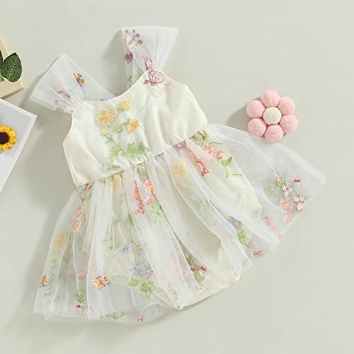 Newborn Baby Girl Embroidered Romper Dress Infant Girls Floral Sleeveless Bodysuit Mesh Tutu Tulle Dresses Summer Outfits3