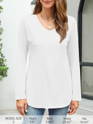 Image of Elesomo Womens T Shirts V Neck Summer Short /Long Sleeve Cotton Tops Tees
