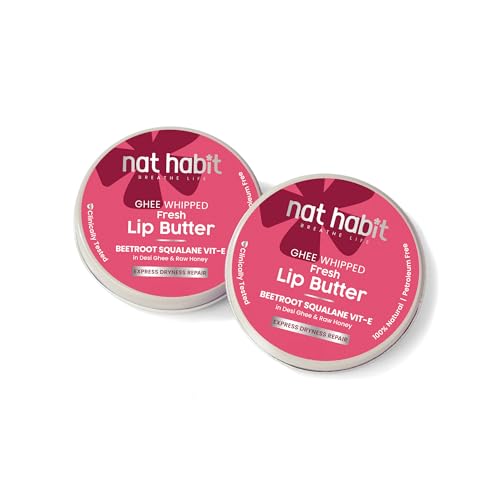 Nat Habit Lip Balm Fresh Beetroot Crush Lip Butter With Desi Ghee & Raw Honey For Lip Pigmentation, Lightening, Dark And Chapped Lips, Pack of 2 X 8g