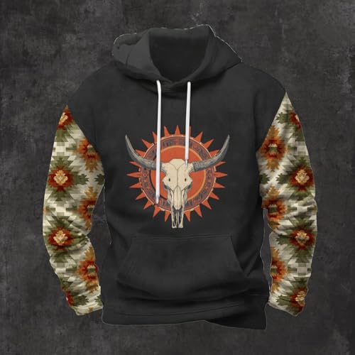 Mens Aztec Hoodies Western Cowboy Hooded Sweatshirt Vintage Graphic Print Fashion Pullover Tops with Pocket2