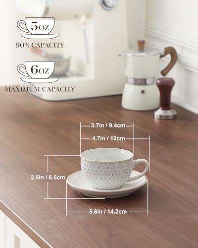 Miniatura 2 de Malacasa Serie Lydia, Juego De 4 Tazas De Café Para 4 Personas, 180 Ml, Tazas Cafe Espresso Apilable Con Platillo, Ideal Para Espresso, Capuchino, Latte, Moka Y Té, Diseño En Relieve