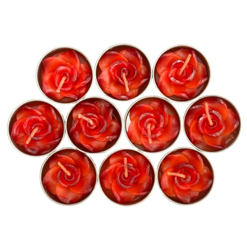 Handmade Flower Tea Light Candles Set of 10, Decorative, for Dinner, Relaxation, Home and Spa (Rose)