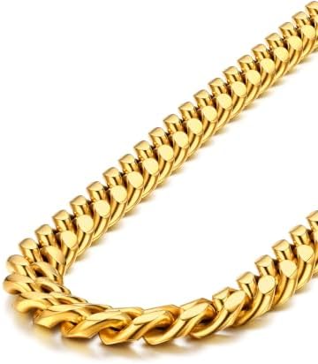 ChainsPro Men Chunky Miami Cuban Chain Necklace, Custom Available, 6/9/14mm Width, 18/20/22/24/26/28/30inch Length, Gold Plated/Stainless Steel/Black-with Gift Box