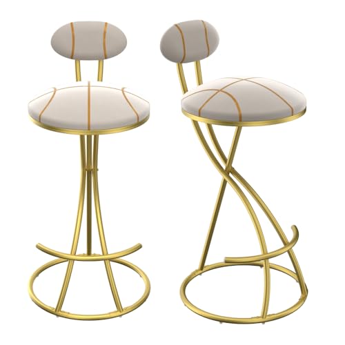 Set de 2 Butacos para Barra Calivox, Asiento Redondo de Terciopelo con Rayas, Estructura Dorada de Metal, Altura para Barra de Cocina miniatura 6