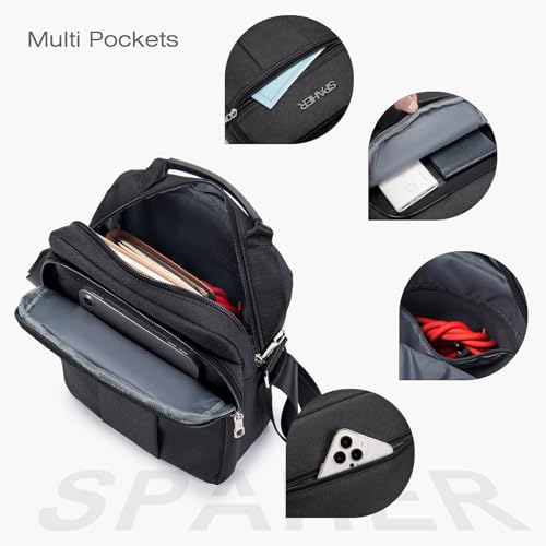 SPAHER Męskie Torebki na Ramię Crossbody Męska Torba na Ramię Męska Torba Męska na Ramię Crossbody Mała Męska Torba na Nadgarstek Torba Biznesowa Prezent dla Mężczyzny Czarny