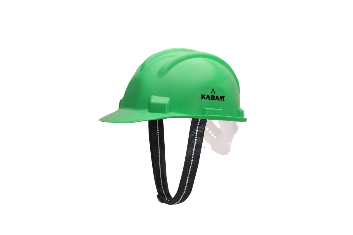 KARAM PN501 Safety Helmet for Men Industrial and Construction Use| Manual Adjustment Type with Adjustable Chin Strap| Triple Corrugation and is Certified Safety Helmet Mint Green