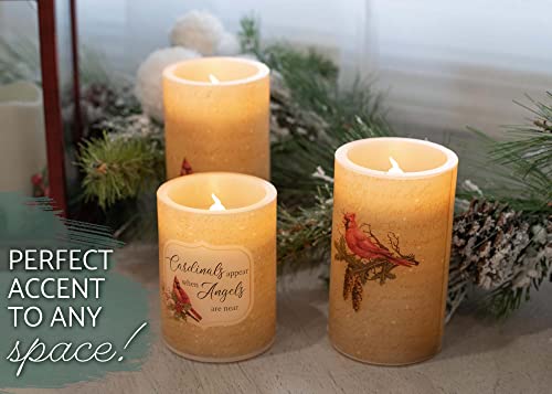 Image of Elanze Designs Cardinal Birds and Angels Red 6 inch Wax LED Flameless Pillar Candles Set of 3