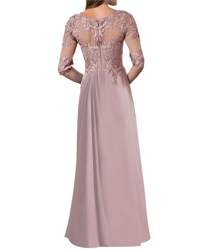 Women's Long Sleeves Mother of The Bride Dresses for Wedding Lace Appliques Chiffon Formal Evening Gowns3