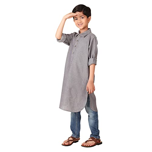Fabindia Boy's Cotton Self Design Regular Kurta (1030728Grey_Grey