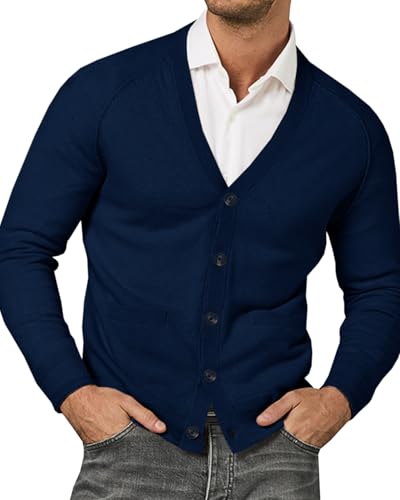 Runcati Mens Cardigan Sweaters V Neck Button Down Long Sleeve Casual Cardigan Slim Fit Knit Sweater with Pockets