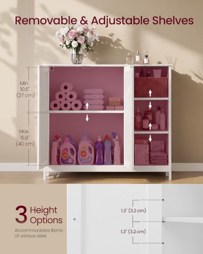 Image of VASAGLE Bathroom Floor Cabinet, Freestanding Storage with 2 Doors | MDF Organizer, Adjustable Shelves, 35.4 x 11.8 x 31.5 inches, Cloud White, SIREN Collection UBBK070WB01S