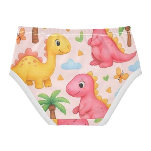 Cute Pink Yellow Cartoon Dinosaurs Toddler Girls Underwear, Underwear for Girls, 2T–8 Years2