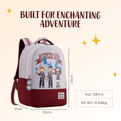 Image of Harry Potter x American Tourister Hogwart Illustration Backpack | 33L School Bag for Girl and Boy | Multiple Compartment |AT Playunique - Harry's Specks Charm Puller | Beige | 1 Year Global Warranty