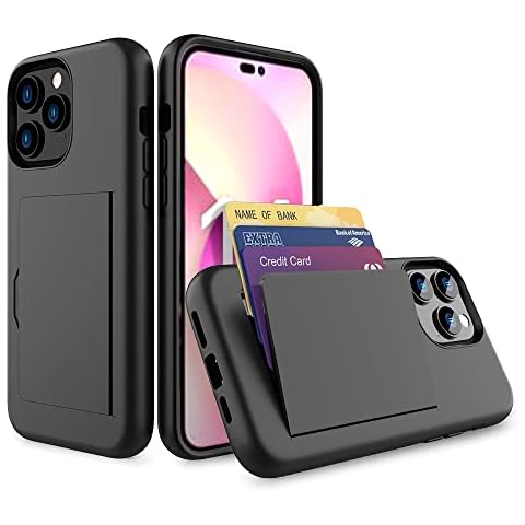 FDTCYDS for iPhone 16 Pro Max Case with Card Holder,Credit Card Slot Protective Wallet Case - Black Cover