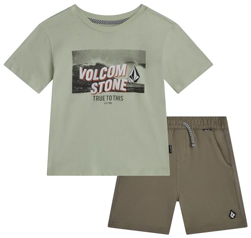 Image of Volcom Toddler Baby Boy Shorts Set - 2 Piece Short Sleeve Graphic Tees and Shorts Infant Toddler Little Boys Summer Outfits
