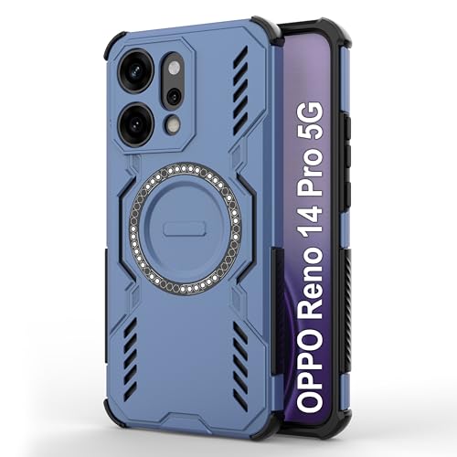 Image of Zapcase Back Case Cover for Oppo Reno 14 Pro 5G | Magnetic Case with Built-in Metal Ring | Supports MagSafe Charger, Wallet & Car Mount | Shockproof Hybrid PC + TPU | Blue