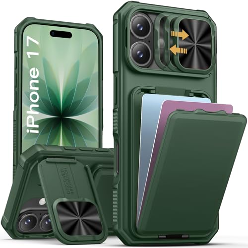 Image of SSLOTSCASE for iPhone 17 Case with Credit Card Holder & Stand, Green