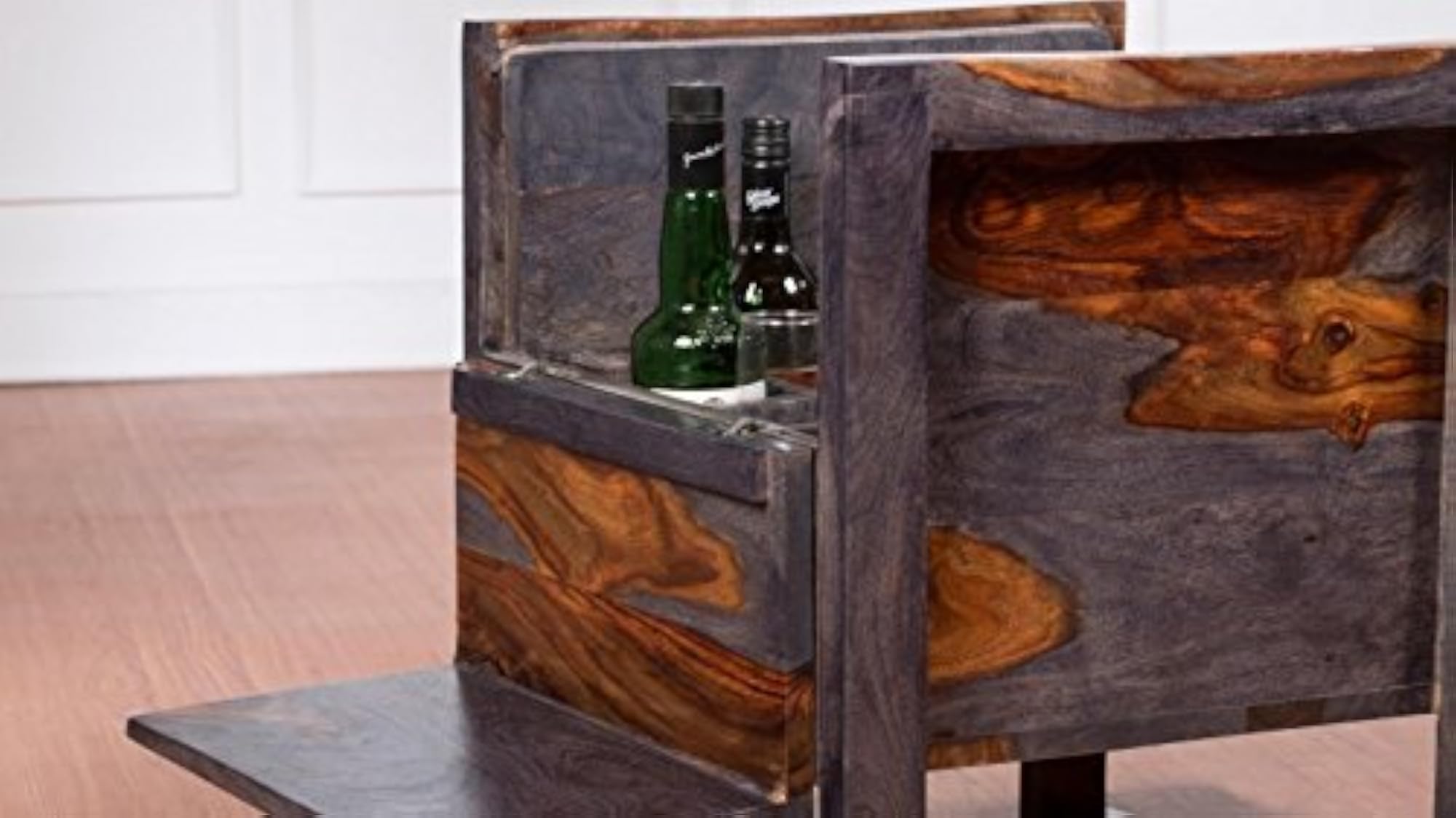 Solid Sheesham Home Bar Cabinet with Wine Rack