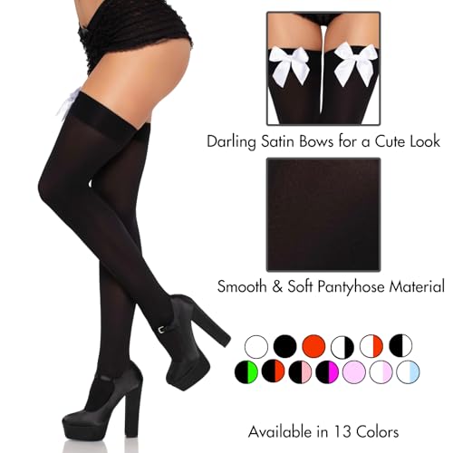 Image of Leg Avenue Women's Satin Bow Accent Thigh Highs