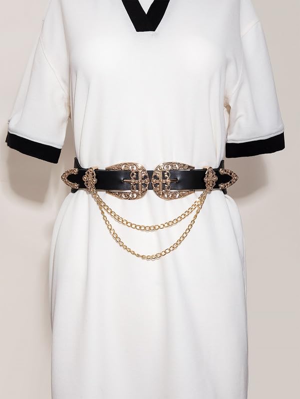 1Pc Double-Buckle Hollow Buckle Elastic Waist Chain Waist Seal for Women3