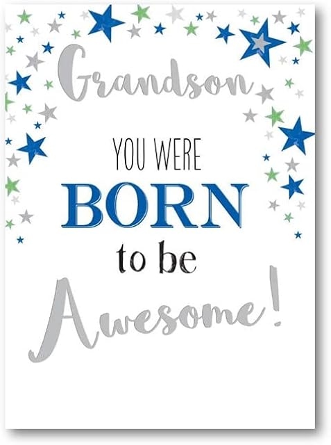Noel Tatt Grandson Birthday Card - Born to be Awesome Embossed with Foil Details - Eco-Friendly and Recyclable