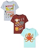 The Children's Place baby boys and Toddler Short Sleeve Graphic T- 3-pack T Shirt, Animal Tracks/ Octopus/ Spots Stripes, 5T US