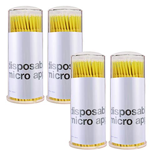 GreenLife 400 Micro Brush Cleaning Sticks 1.2 mm, 1.5 mm, 2.0 mm, 2.5 mm Cotton Wool Swabs Dental Wands Lip Micro Applicator Brush for Eyelash Extension (2.0mm, Yellow)