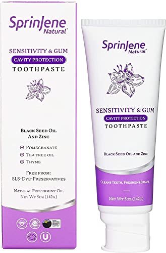 Sprinjene Toothpaste Sensitive Teeth & Gum With Fluoride Cavity Protection Natural Non Toxic Sls Free Toothpaste For Fresh Breath Dry Mouth, Preservative Free, Black Seed Oil & Zinc 1 Pack (Improved) #TOP13