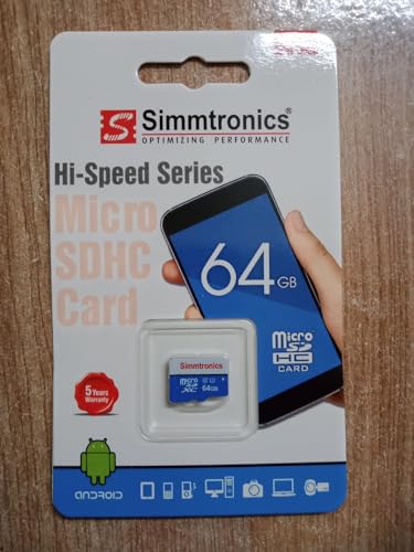 Image of Simmtronics 64GB microSDXC Memory Card, Class 10, 100 MB /s, Speed with High Performance of Data Transfer, for Better Photos & Full HD Video for Smartphone's, Tablet, Digital Camera, 5 Yrs Warranty.