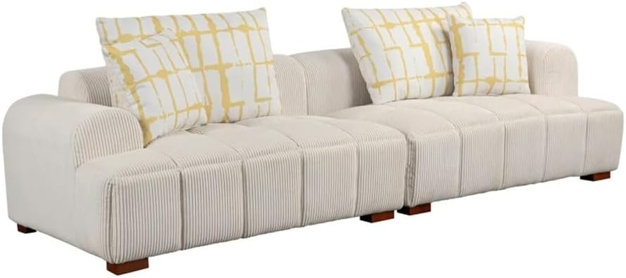 103.9" Corduroy Sofa,Comfy with Rubber Wood Legs and 4 Pillows, for Living Room,Bedroom,Office,Beige(D)