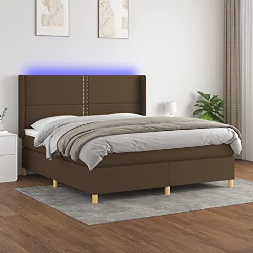 Genérico Cama Box Spring colchón Luces LED Tela marrón Oscuro 180x200cm,Mobiliario,Camas y Accesorios,Camas y somieres,Marrón,3138816