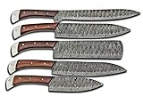 Damascus Steel Kitchen Knife Set , 5 PCS Hand Forged Chef Knife Set With Leather Roll Kit/Christmas...