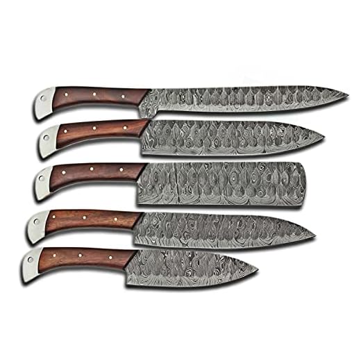 Damascus Steel Kitchen Knife Set , 5 PCS Hand Forged Chef Knife Set With Leather Roll Kit/Christmas gift/gift for her/kitchen and Dinning