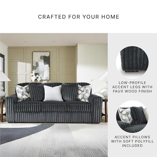 Image of Signature Design by Ashley Midnight‑Madness Sofas, Jumbo Corduroy Upholstered Living Room Sofa with Plush Cushions, Cozy Everyday Seating for Relaxed Home Lounging