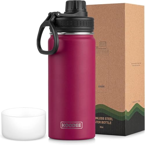 Image of koodee Insulated Water Bottle, 18 oz Stainless Steel Double Wall Vacuum Wide Mouth Sport Bottle with Leakproof Spout Lid (Fuchsia Red)