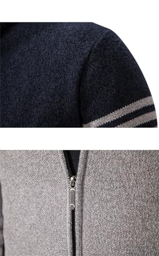 Spring and Winter Men's Zipper Cardigan Contrasting Striped Long Sleeved Stand Up Collar Warm Knit Sweater4