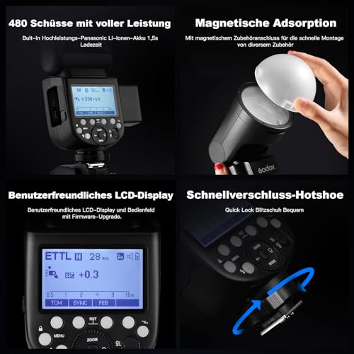 Ficha técnica GODOX V1N Speedlite Flash redondo 76 W cámara redonda 1/8000 HSS 2 4 G inalámbrico sistema i-TTL con iones de litio de 2600 mAh compatible con Nikon - Fernando Cortés