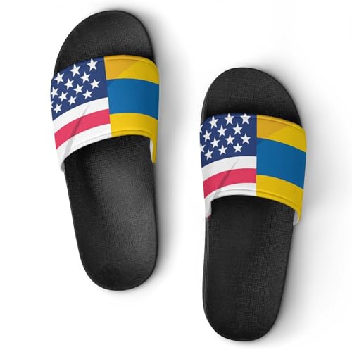 Ukraine And U.S. Friendship Flag House Sandals Non-Slip Bathroom Slippers Beach Summer Shoes for Men Women