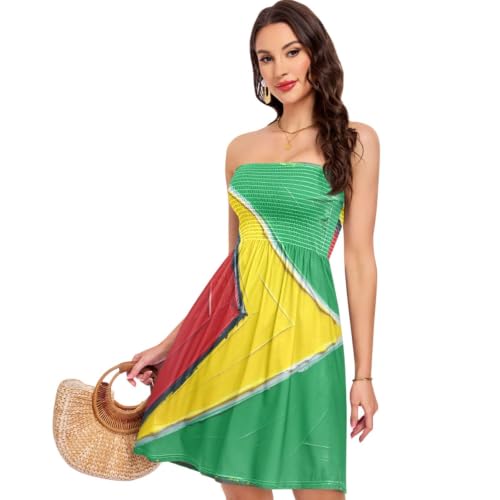 Robe de plage sans bretelles vêtement été léger imprimé Guyana bleu rouge