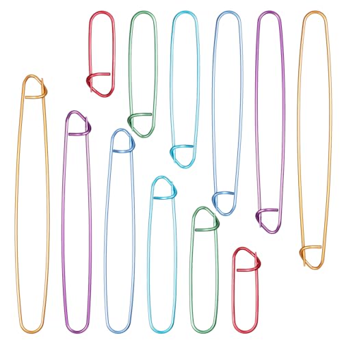 12PCS Knitting Stitch Holder 6 Sizes Aluminum Yarn Stitch Holder Colorful Stitch-Markers for Crocheting Versatile Practical Knitting-Crochet Tools for Knitting Sewing and Crocheting