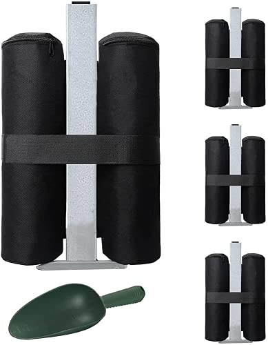 KAMEUN 4er Set Pavillon Sandsäcke Mit Kellen, Gewichtssack Mit Reißverschluss, Gazebo Sandsack für Faltpavillon Partyzelt Baldachin Gartenzelte Festzelte, Schwarz (Nur Sandsack, Sand Ausgeschlossen)
