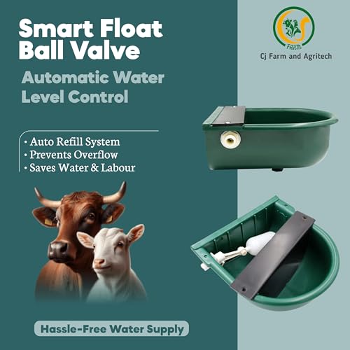 Image of CJ Farms Automatic Water Bowl for Cows, Goats, Sheep, Buffalo - 4L Capacity, Green Color, Float Ball Valve, Unbreakable Plastic, Durable Animal Drinking Bowl