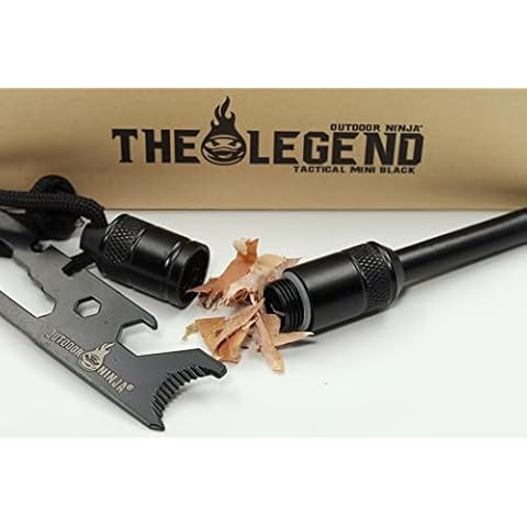 Fire Steel - The Legend Tactical Mini - Black FireSteel for Hiking, Bushkraft, Trekking, Camping and Other Outdoor Hobbies Including Multifunctional Scratcher Cover