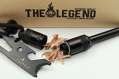 Outdoor Ninja Feuerstahl - The Legend Tactical Mini - Schwarz FireSteel für Wandern, Bushkraft, Trekking, Camping und andere Outdoor Hobby's inkl. Multifunktionskratzer, das perfekte Survival Kit Cover