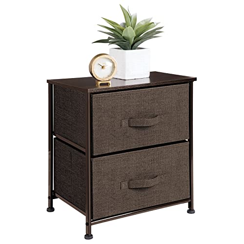 Mdesign Small Storage Dresser End/Side Table Night Stand With 2 Removable Fabric Drawers - Organizer For Bedroom, Living Room, Closet - Hold Clothes, Linens, Accessories, Lido Collection, Dark Brown #TOP28