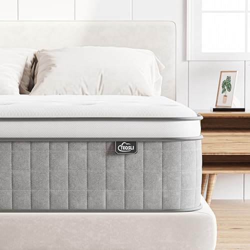 TeQsli Super King Mattress 6FT, 10 Inch Medium Firm Gel Memory Foam Pocket Sprung Hybrid Mattress Orthopedic for Pressure Relief Motion Isolation - Edge Support & OEKO-TEX 100, 180x200x25cm