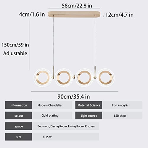 Ganeed Dimmable Modern Chandelier,60W Led 4 Rings Linear Pendant Light Adjustable Height Chandelier Light Fixture For Dining Table Kichen Island Living Room Bar Caffee Restaurant(3000-6500K) #TOP6